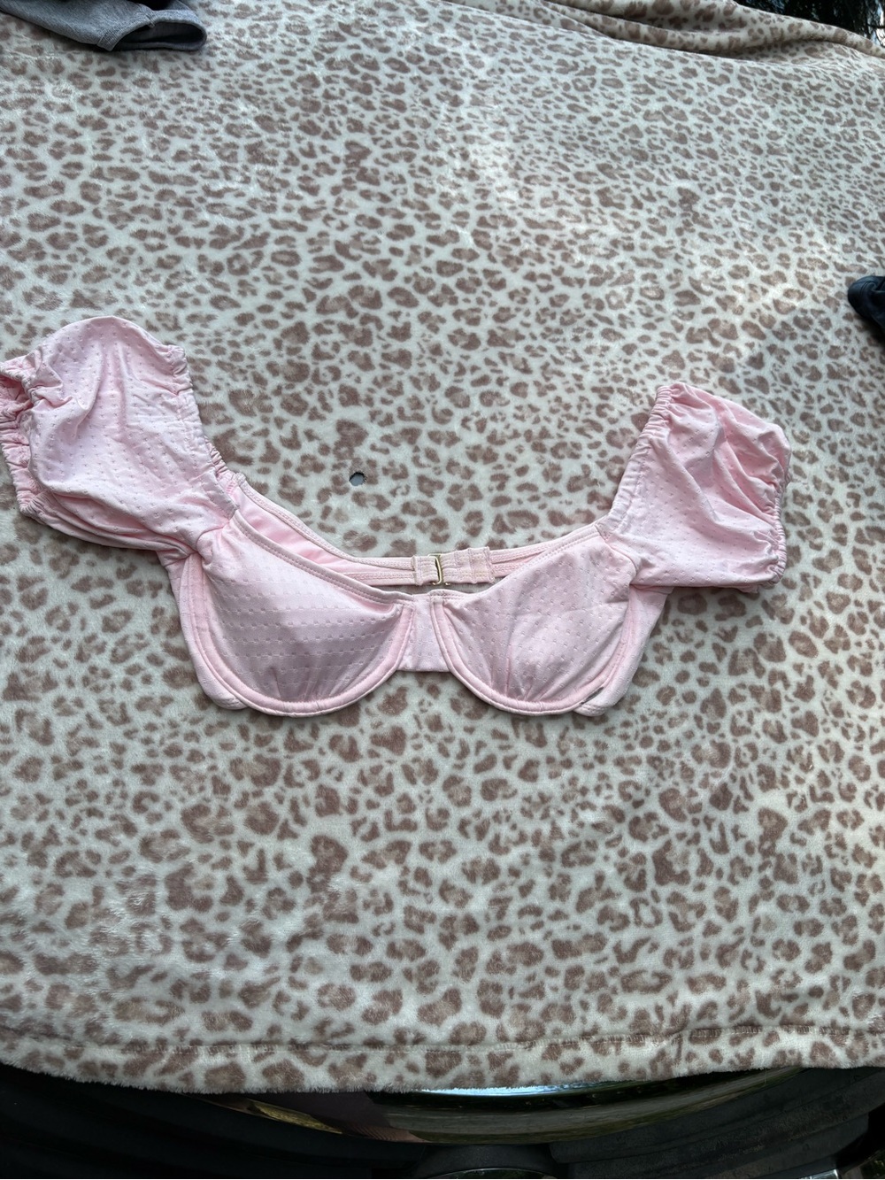 Coquette Pink Puff Sleeve Bikini Top Size Medium
